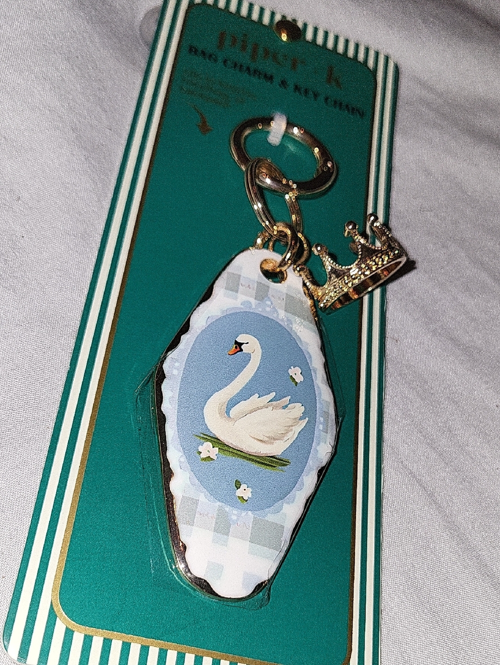 Piker K Swan Motif Keychain with Crown Charm Rt Lp